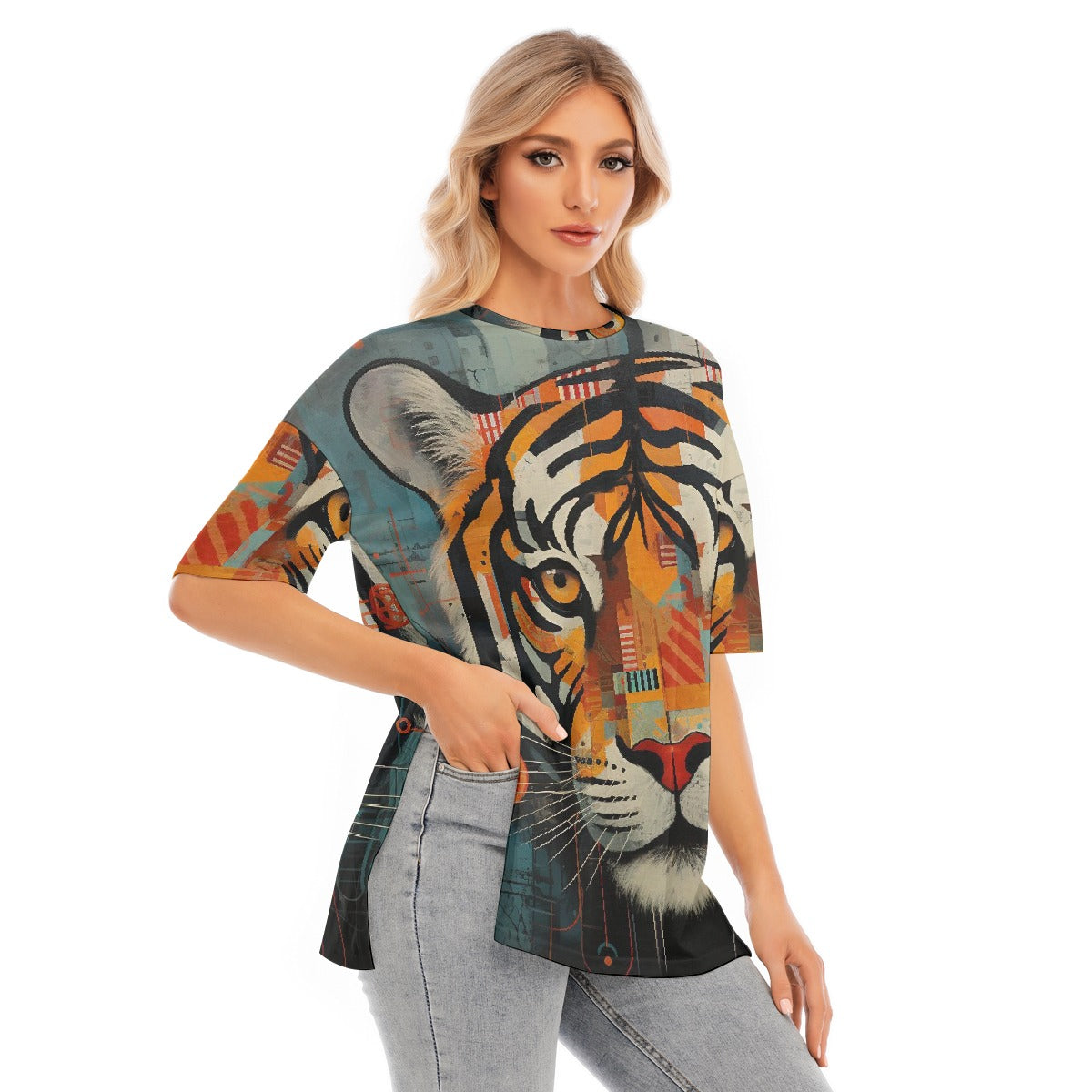 All-Over Print Women's Short Sleeves T-shirt With Hem Split