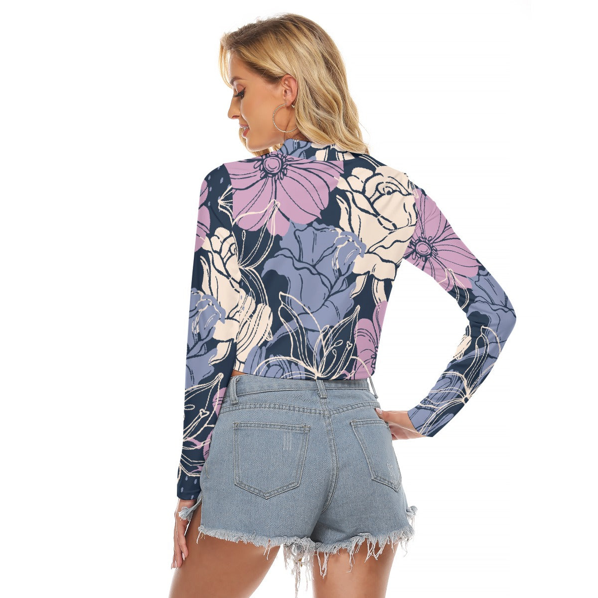 All-Over Print Women's Hollow Chest Keyhole Tight Crop Top