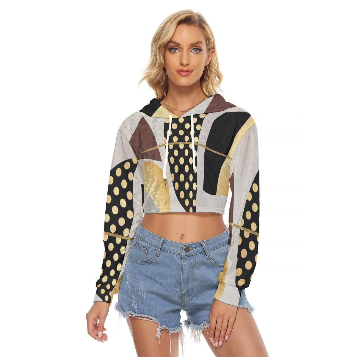 All-Over Print Women's Crop Top Hoodie|Velvet
