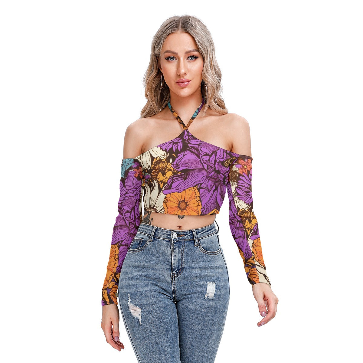 All-Over Print Women's Halter Lace-up Top
