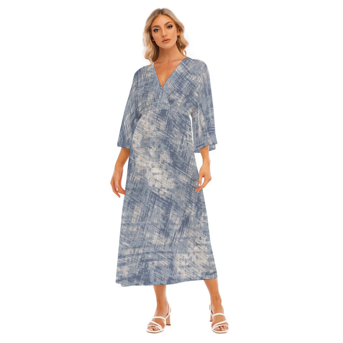 All-Over Print Women's Mid-Sleeve Long Dress
