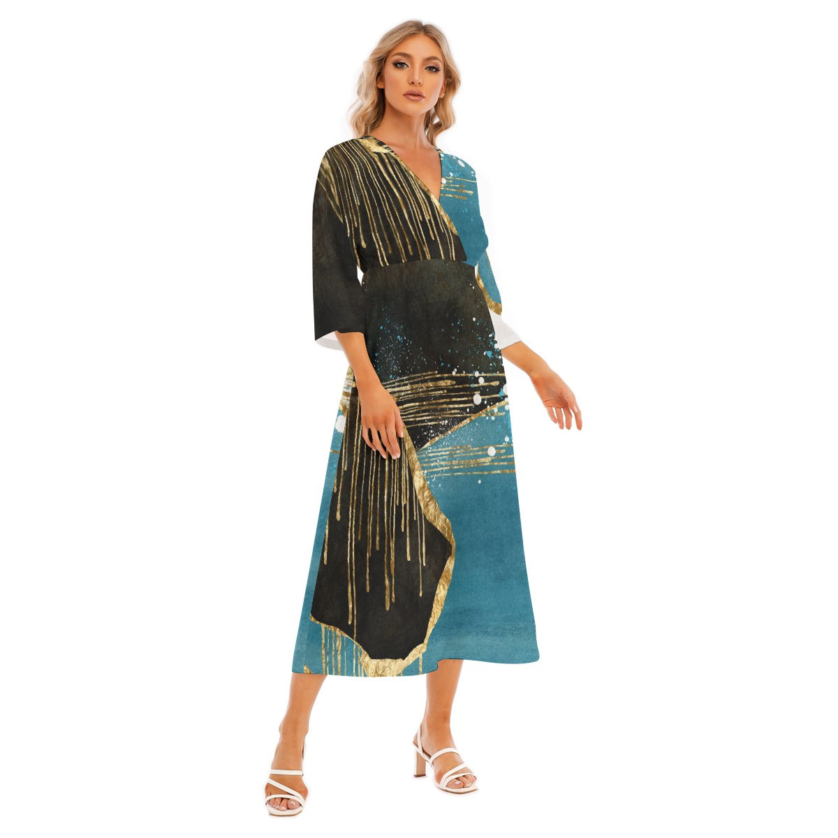 All-Over Print Women's Mid-Sleeve Long Dress