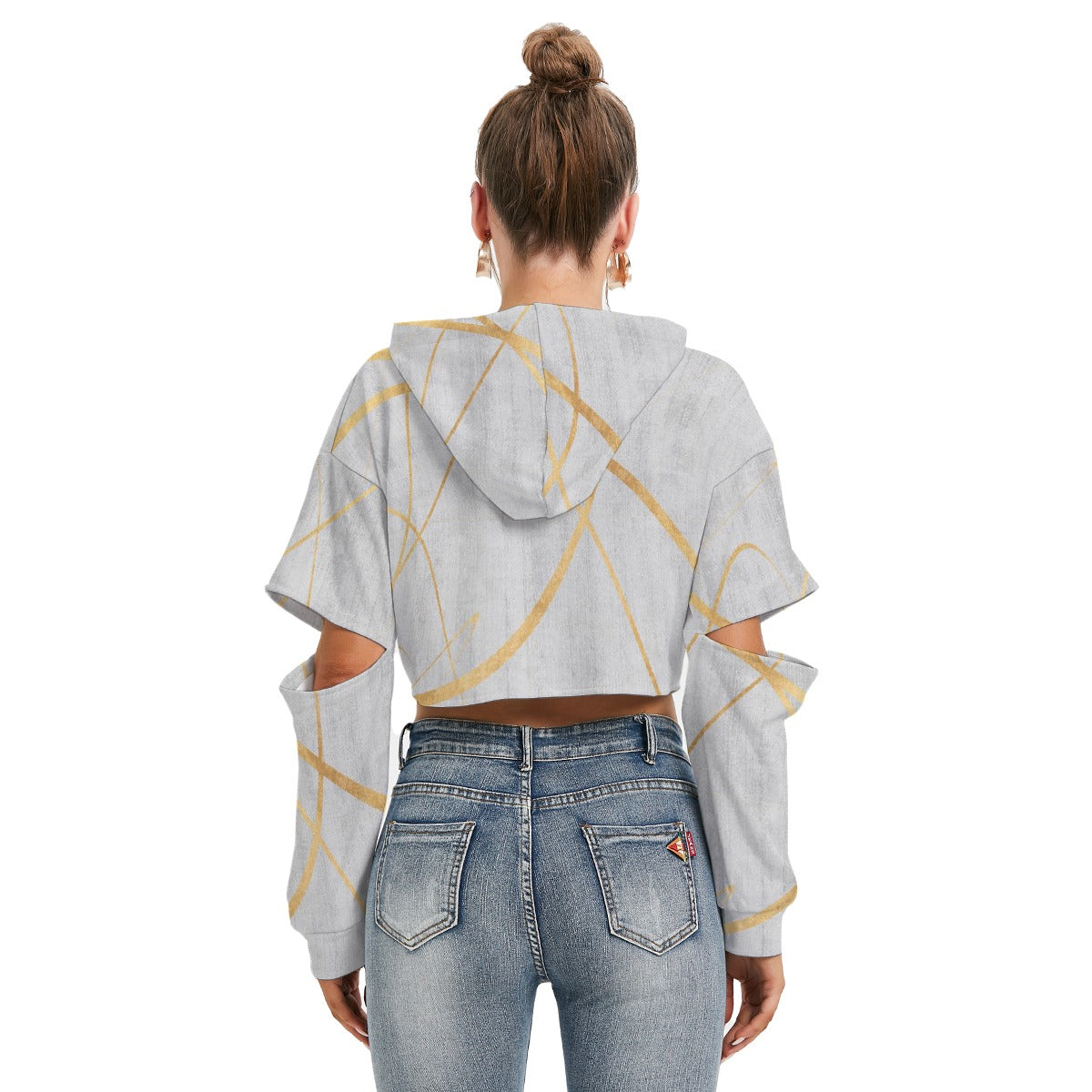 All-Over Print Women's Heavy Fleece Hoodie With Hollow Out Sleeve