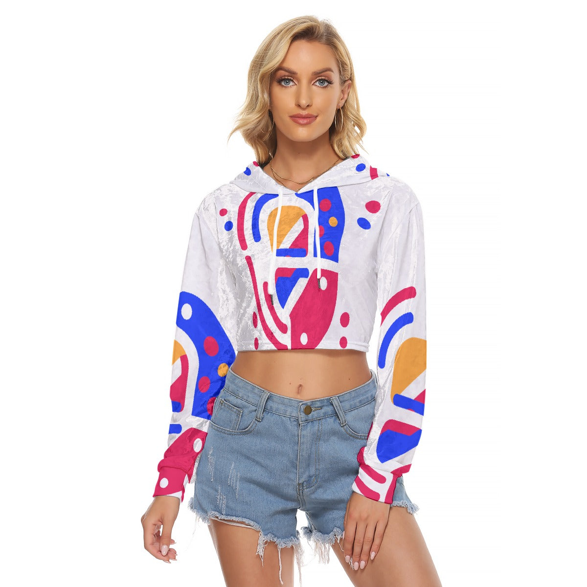 All-Over Print Women's Crop Top Hoodie|Velvet
