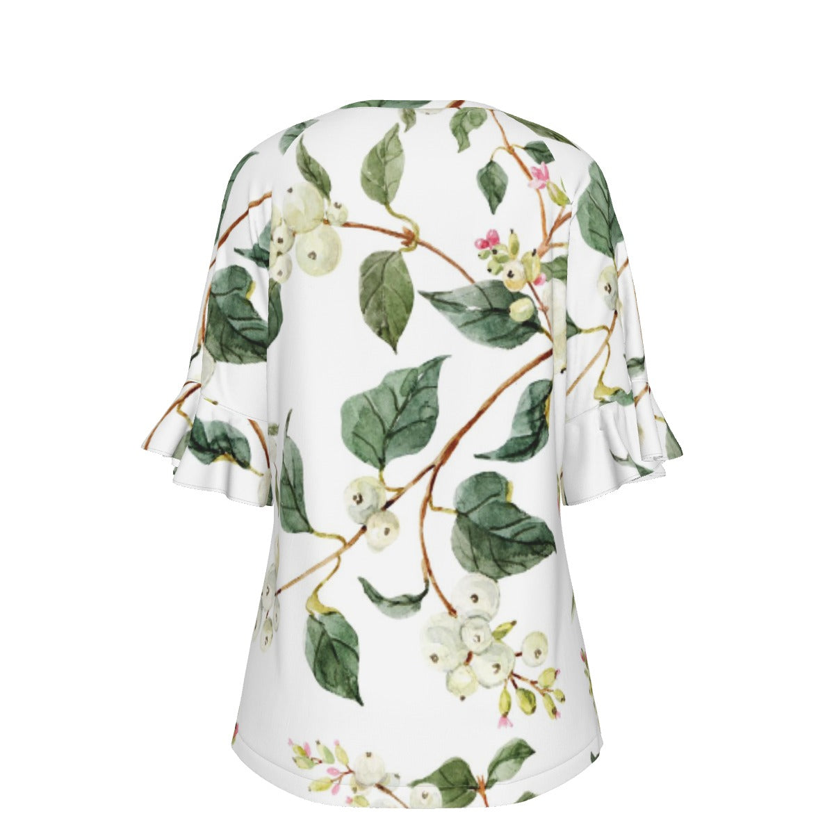 All-Over Print V-neck Women's T-shirt With Bell Sleeve