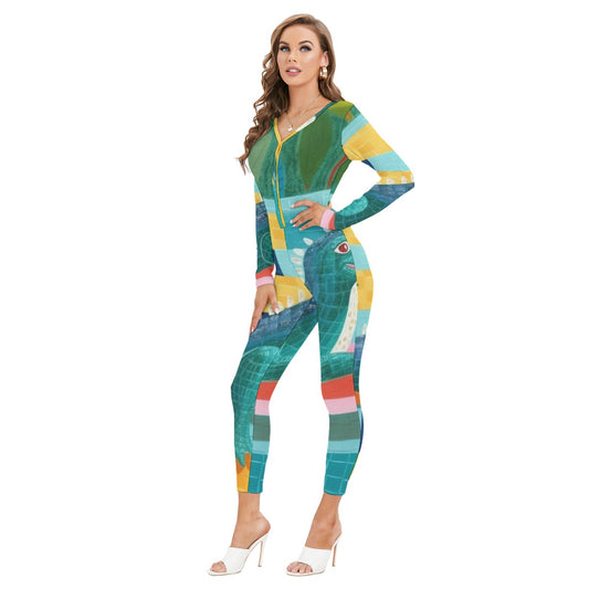 All-Over Print Women's Plunging Neck Jumpsuit
