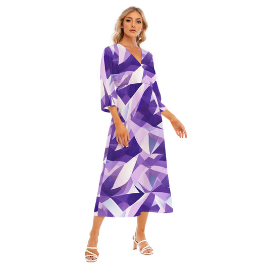 All-Over Print Women's Mid-Sleeve Long Dress