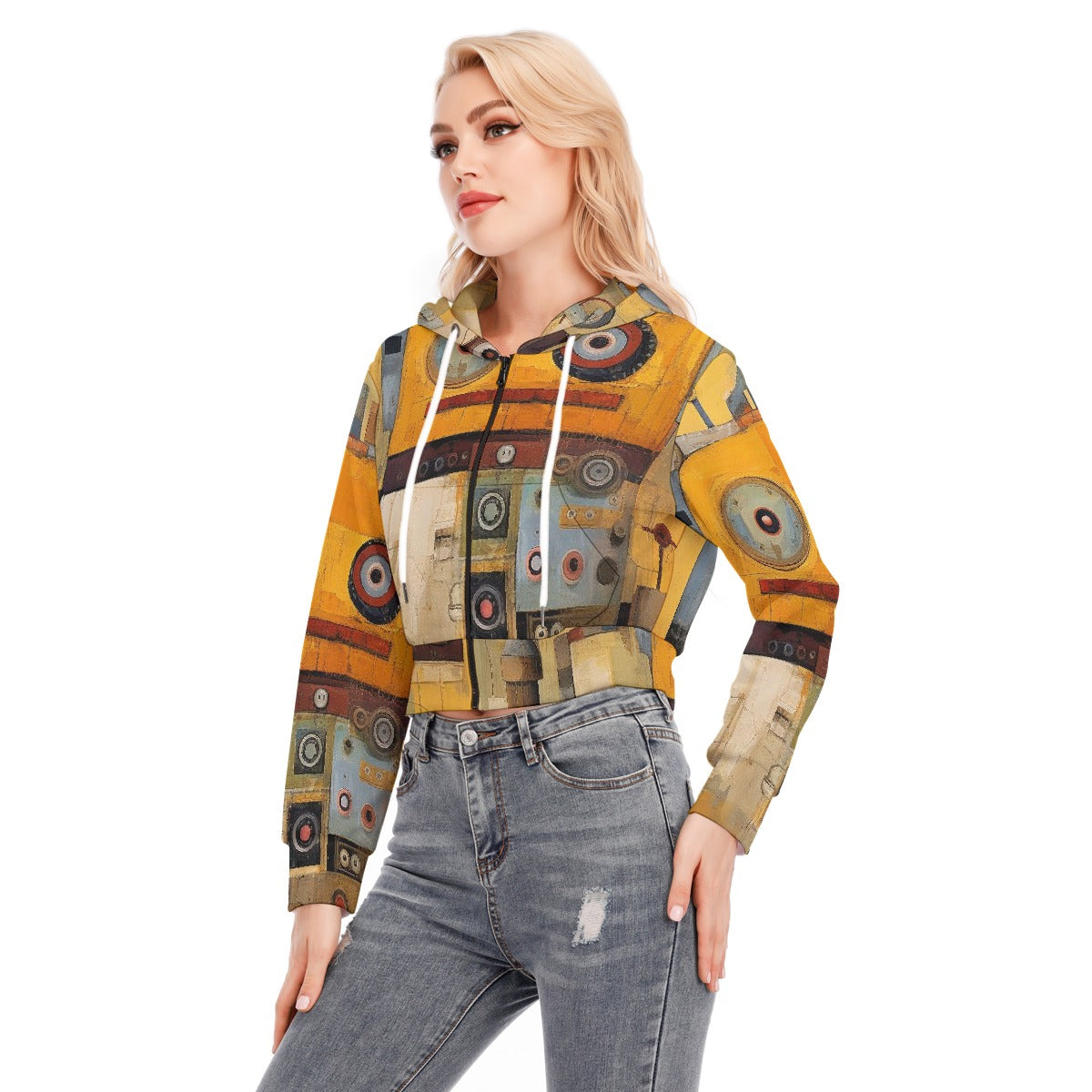 All-Over Print Women's Crop Top Hoodie With Zipper Closure