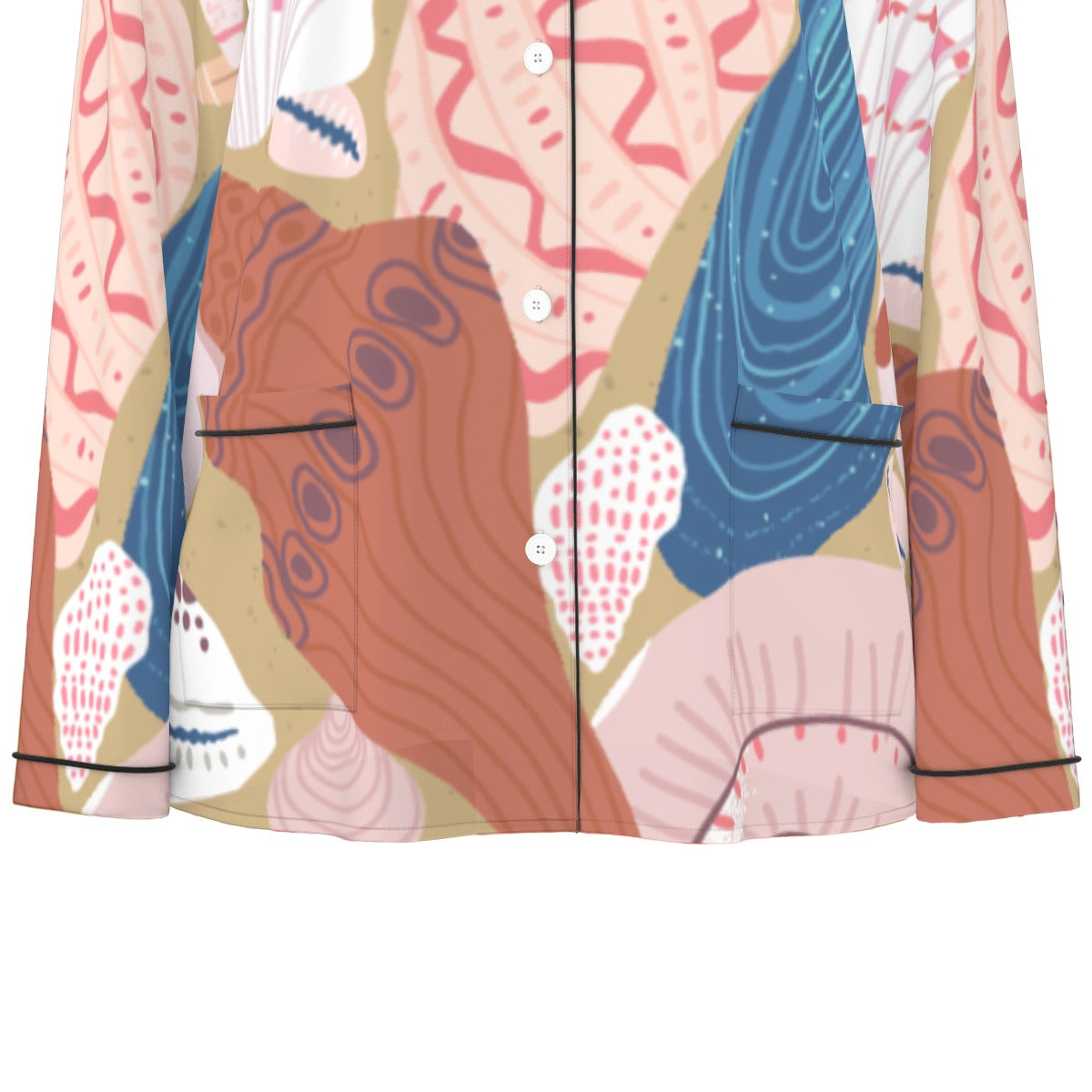 All-Over Print Women's Long Sleeve Pajama Set With Black Contrast Piping