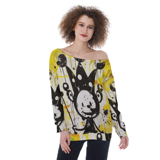 All-Over Print Oversized Women's Off-Shoulder Sweatshirt