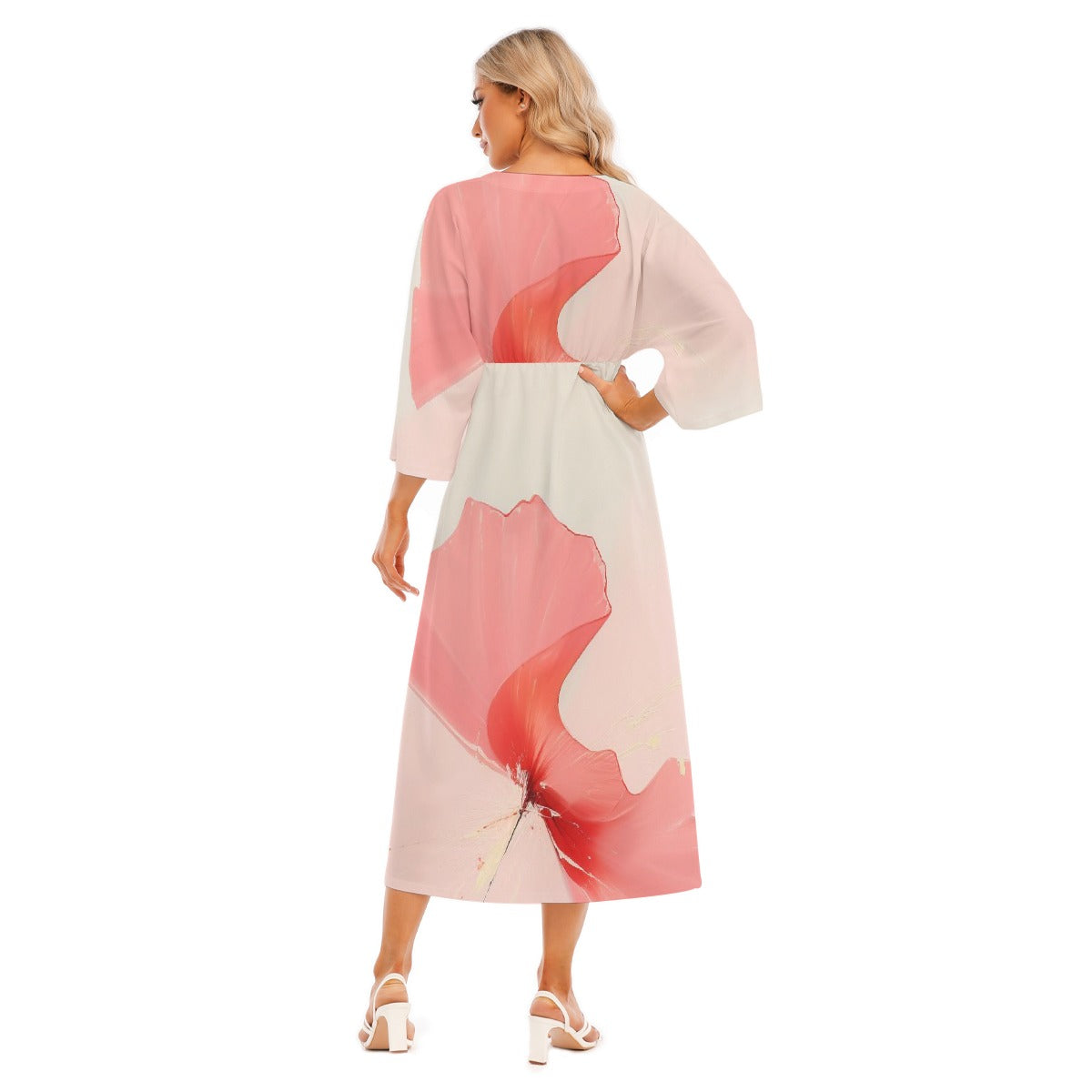 All-Over Print Women's Mid-Sleeve Long Dress