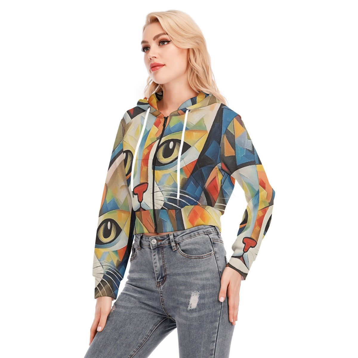 All-Over Print Women's Crop Top Hoodie With Zipper Closure