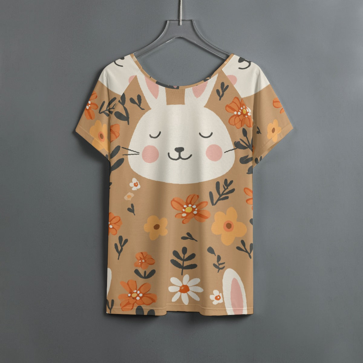 All-Over Print Women's Round Neck T-shirt With Raglan Sleeve