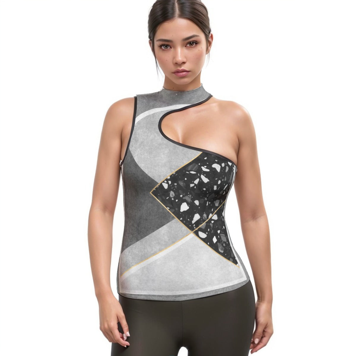 All-Over Print Women's Halter Sleeveless Asymmetrical Tank Top