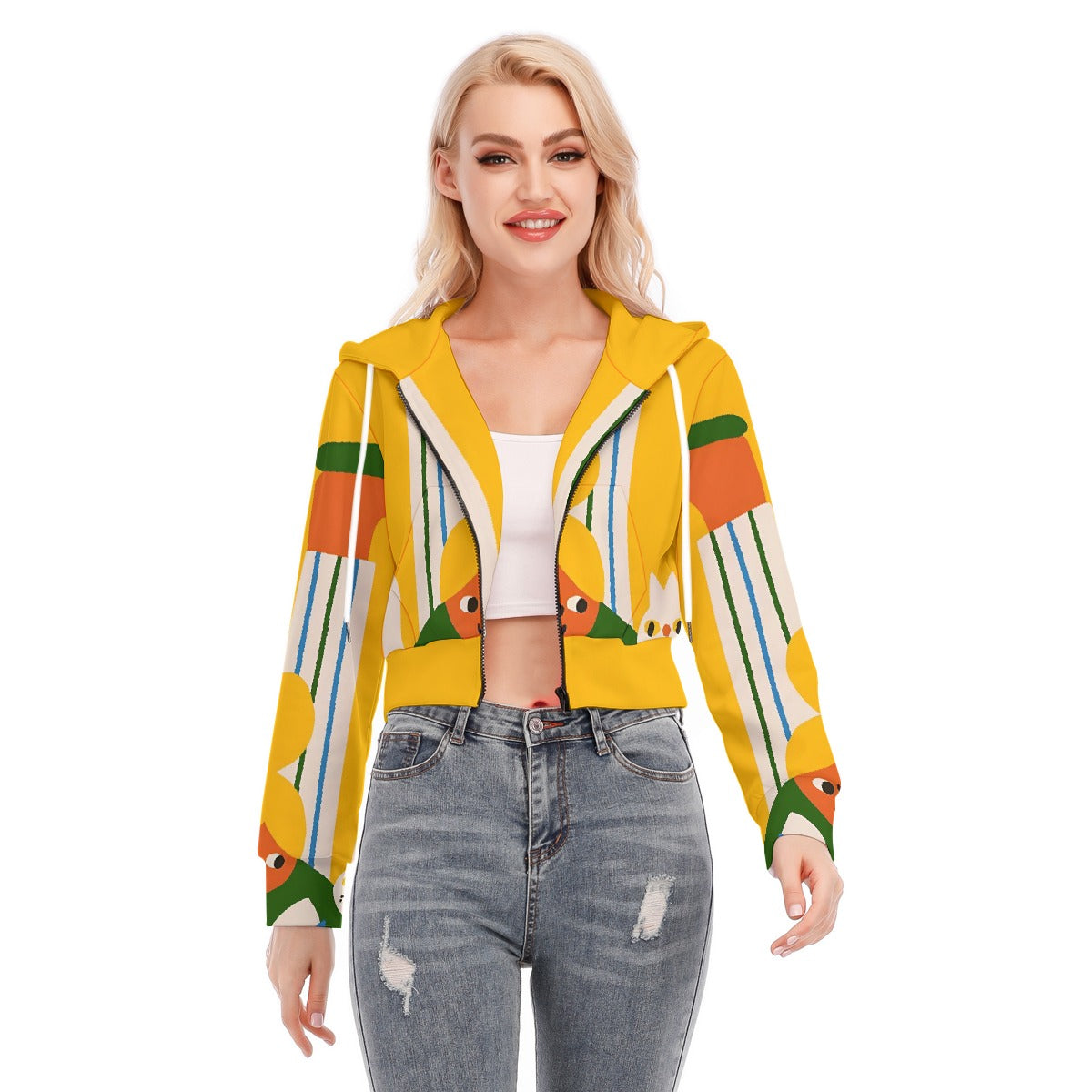 All-Over Print Women's Crop Top Hoodie With Zipper Closure