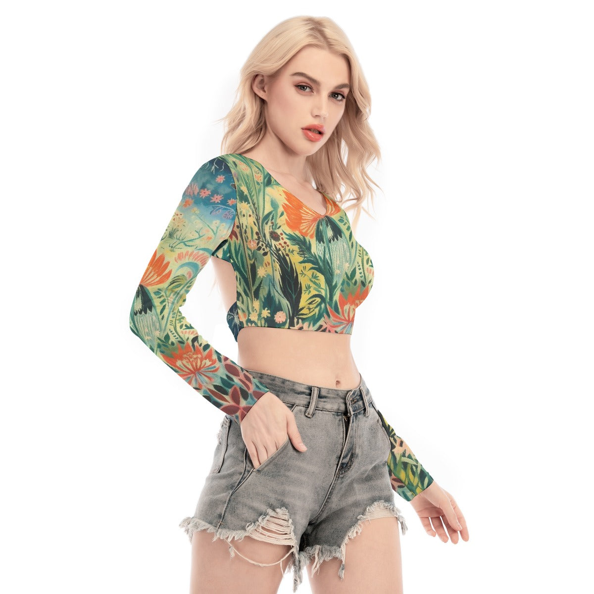 All-Over Print Women's Back Hollow T-shirt With Strap