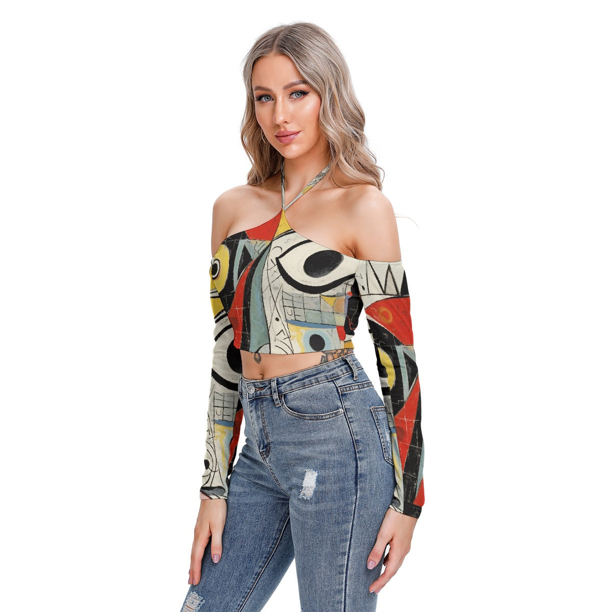 All-Over Print Women's Halter Lace-up Top