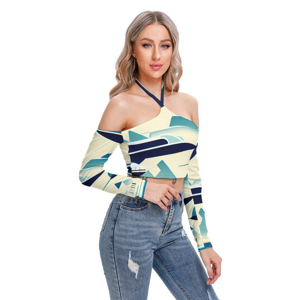 All-Over Print Women's Halter Lace-up Top
