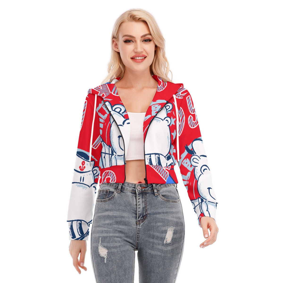 All-Over Print Women's Crop Top Hoodie With Zipper Closure