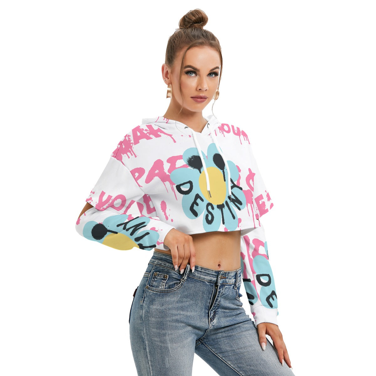 All-Over Print Women's Heavy Fleece Hoodie With Hollow Out Sleeve