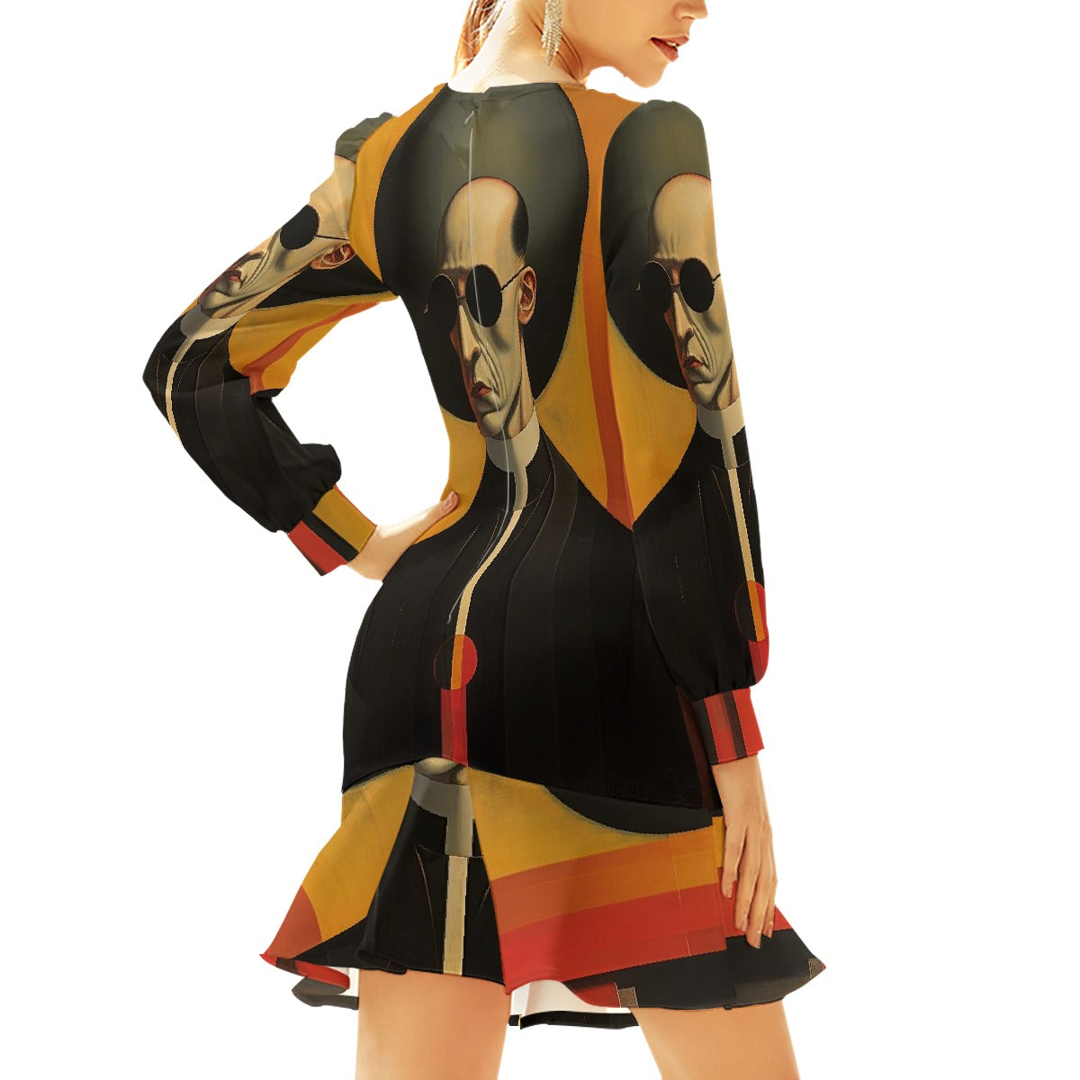 All-Over Print Women's Ruffle Hem Skinny Dress