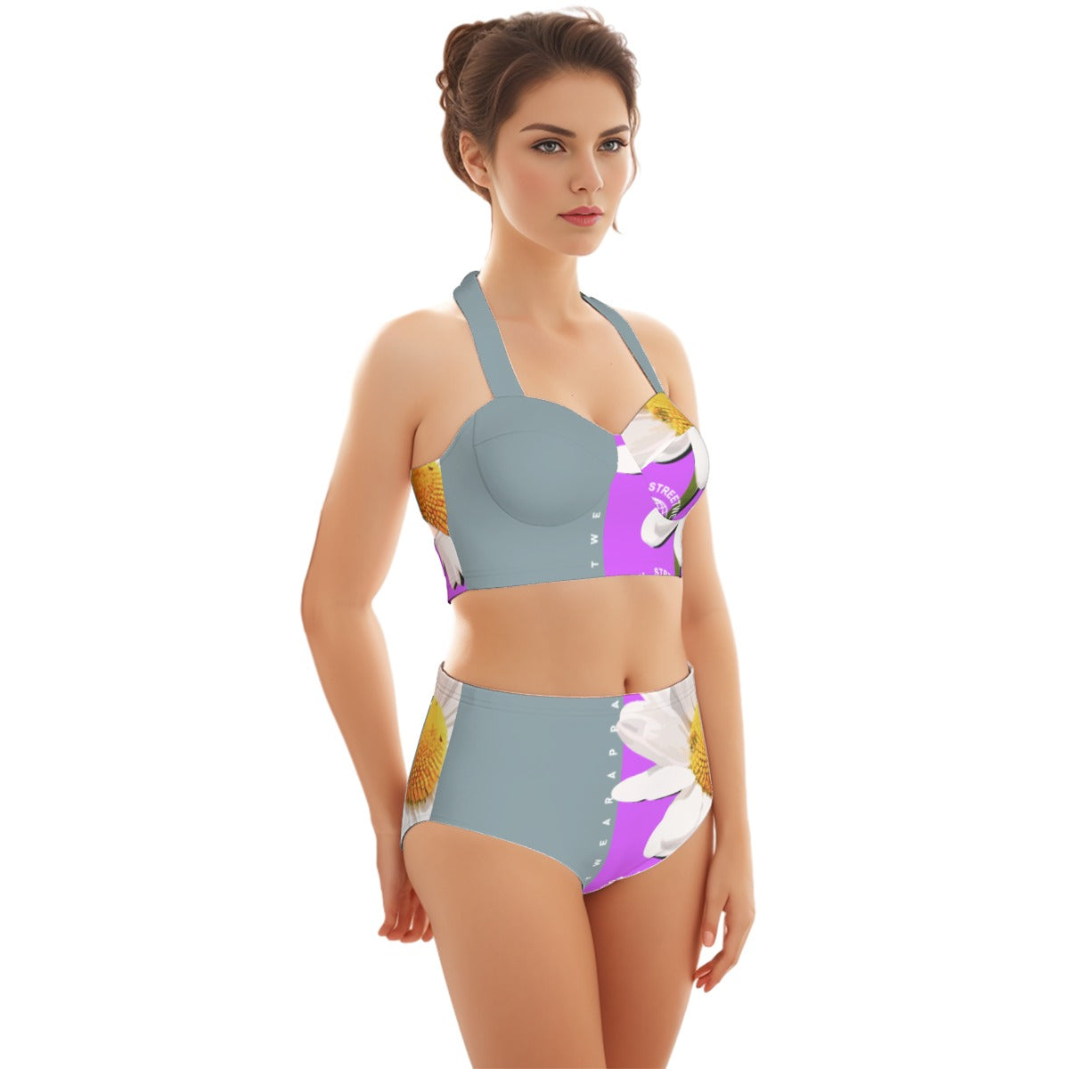 All-Over Print Women's Swimsuit Set With Halter