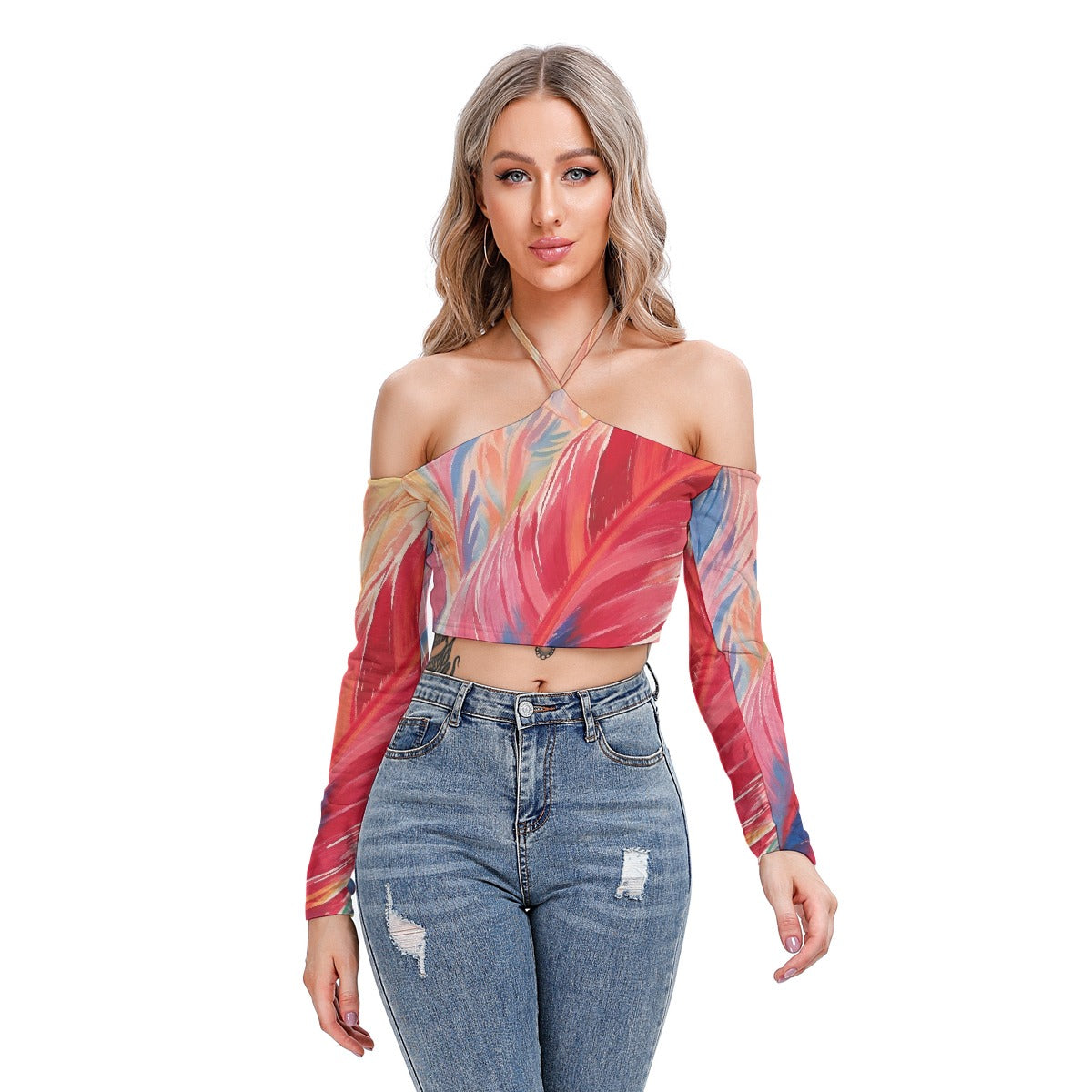All-Over Print Women's Halter Lace-up Top