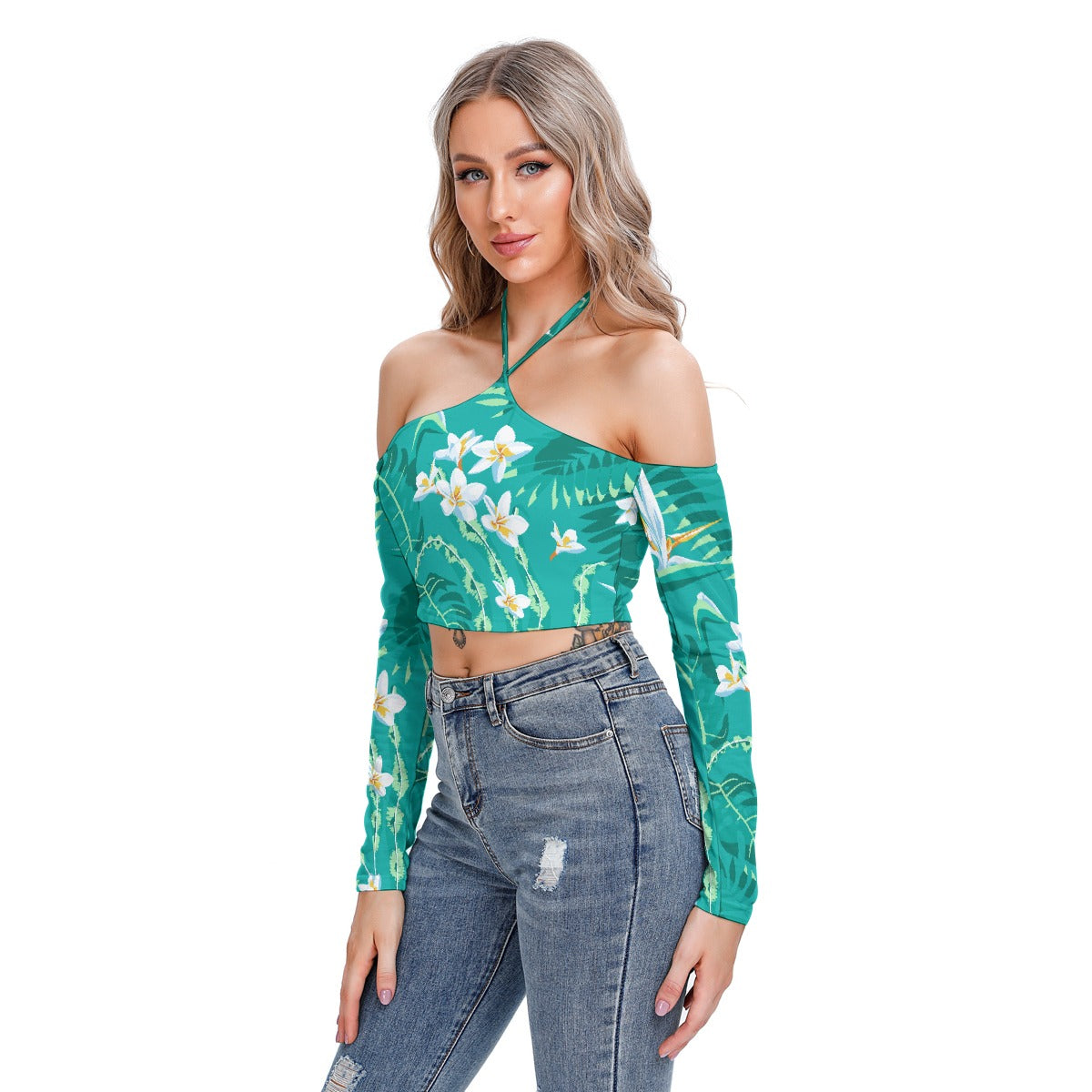 All-Over Print Women's Halter Lace-up Top