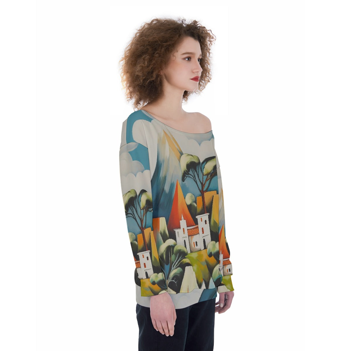 All-Over Print Oversized Women's Off-Shoulder Sweatshirt