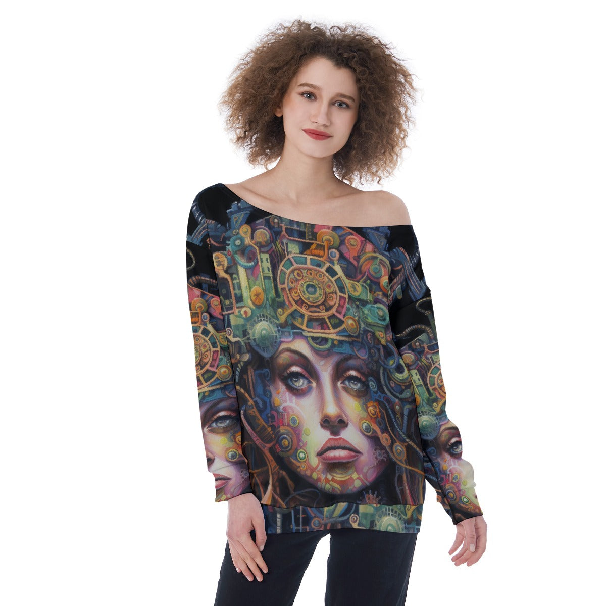 All-Over Print Oversized Women's Off-Shoulder Sweatshirt