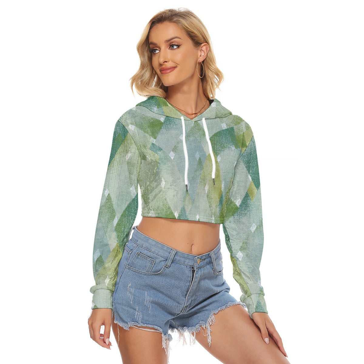 All-Over Print Women's Crop Top Hoodie|Velvet