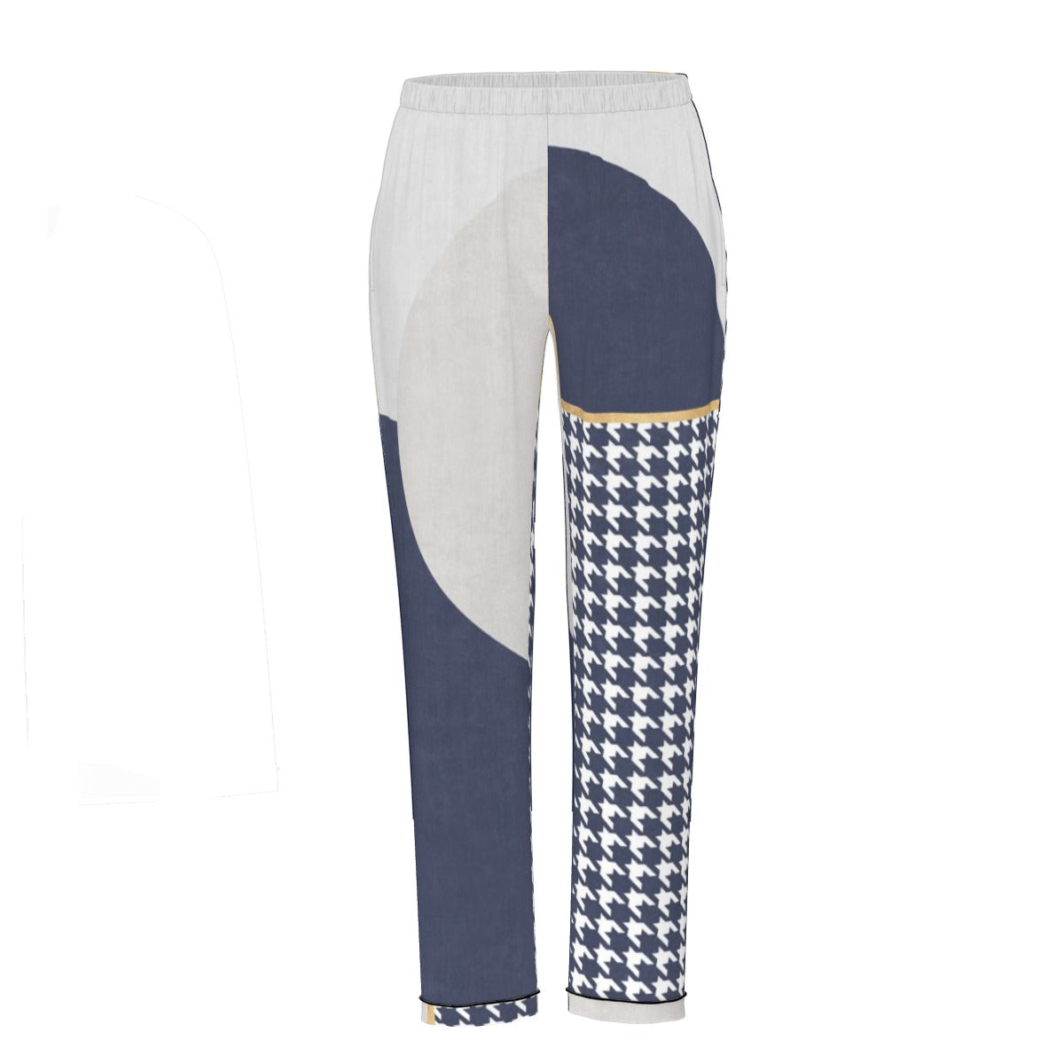 All-Over Print Women's Long Sleeve Pajama Set With Black Contrast Piping