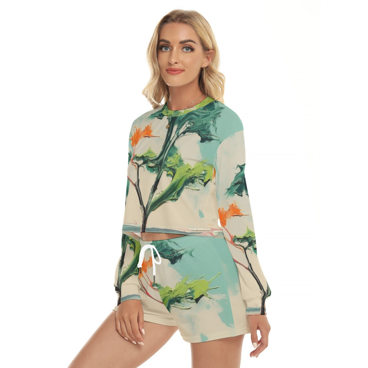 All-Over Print Women's Short Sweatshirt And Pants Suit