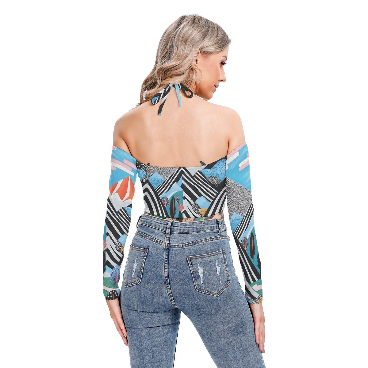 All-Over Print Women's Halter Lace-up Top