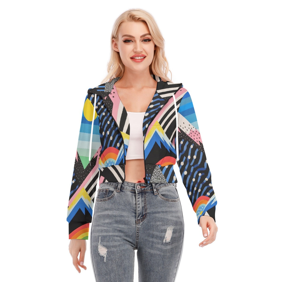 All-Over Print Women's Crop Top Hoodie With Zipper Closure