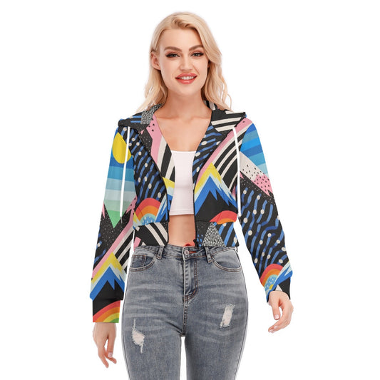 All-Over Print Women's Crop Top Hoodie With Zipper Closure