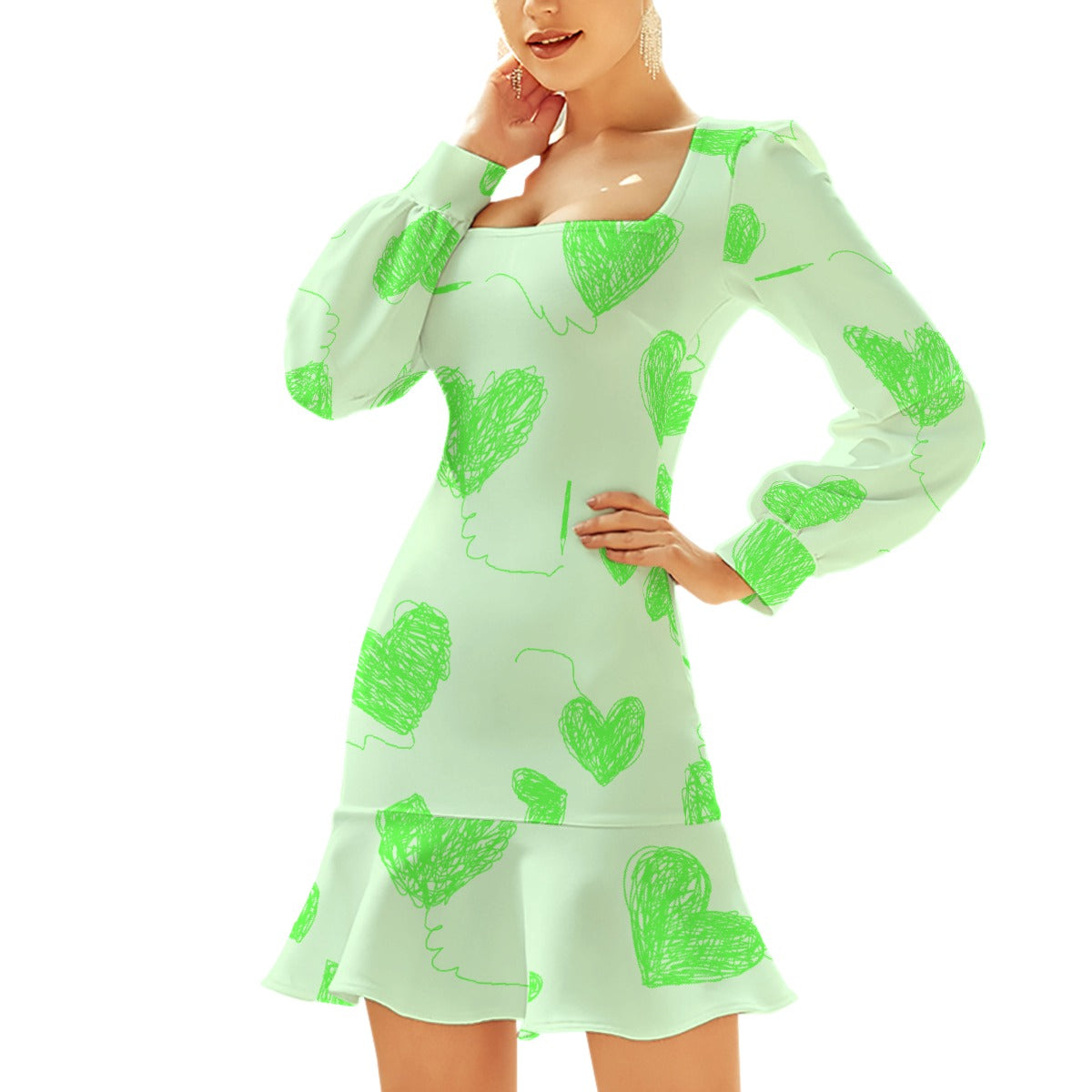 All-Over Print Women's Ruffle Hem Skinny Dress