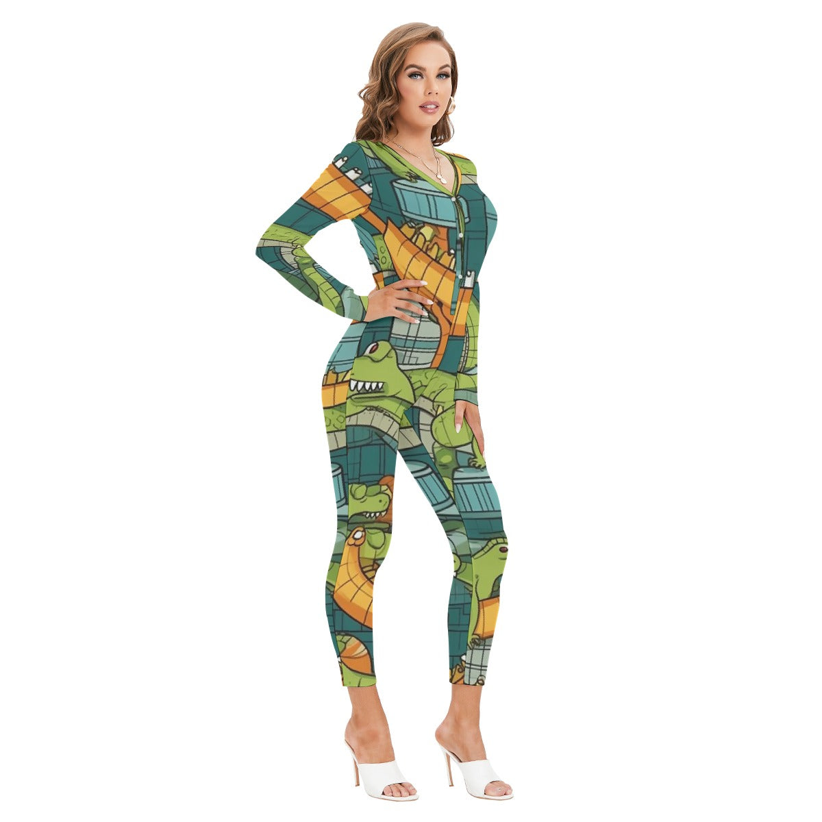 All-Over Print Women's Plunging Neck Jumpsuit