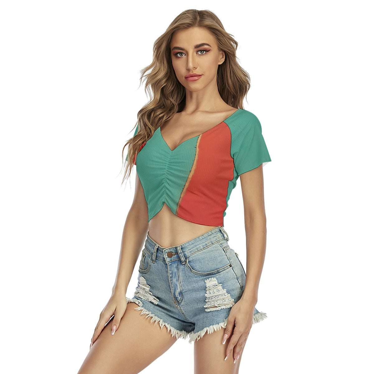 All-Over Print Women's Raglan Drawstring Front  Crop Tee
