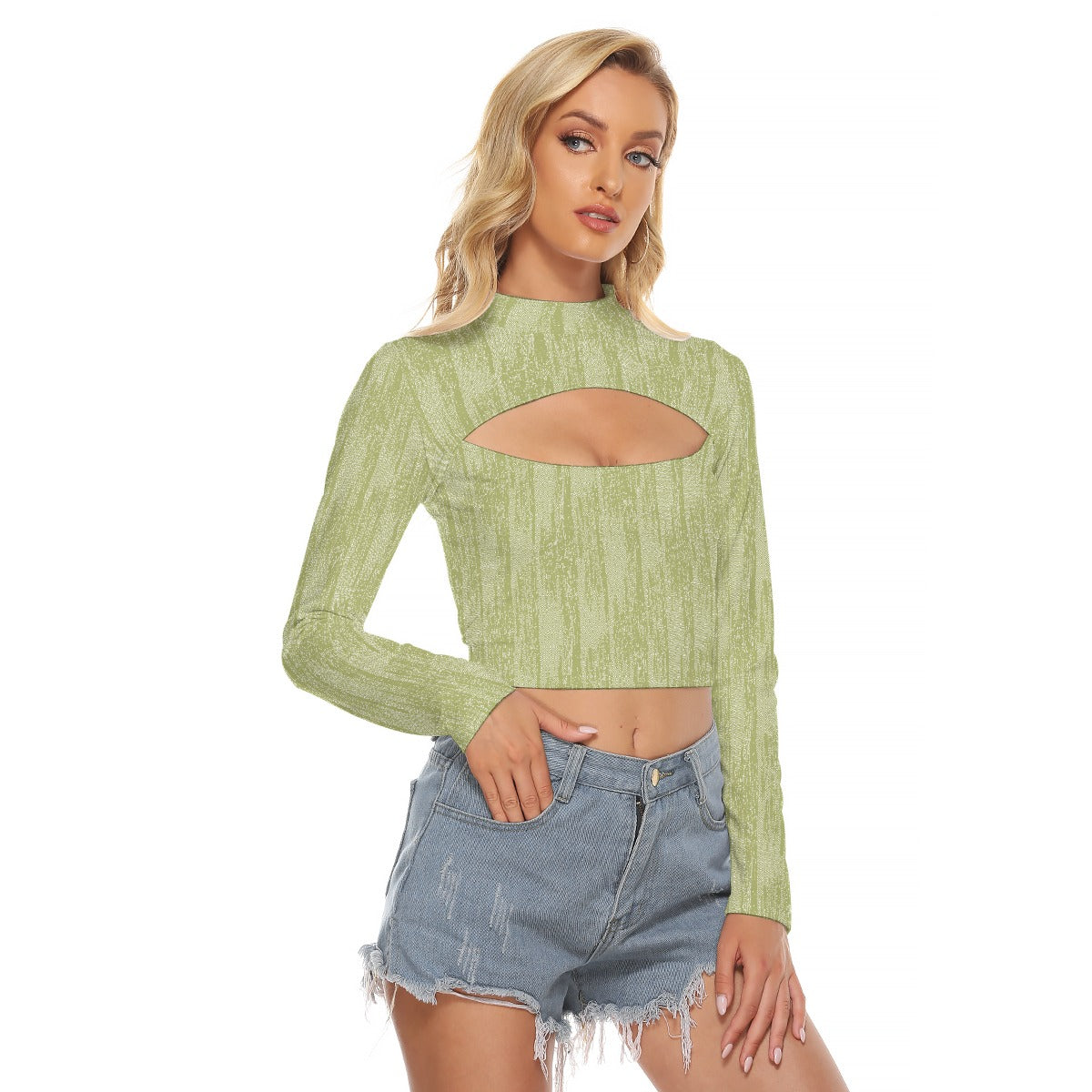 All-Over Print Women's Hollow Chest Keyhole Tight Crop Top