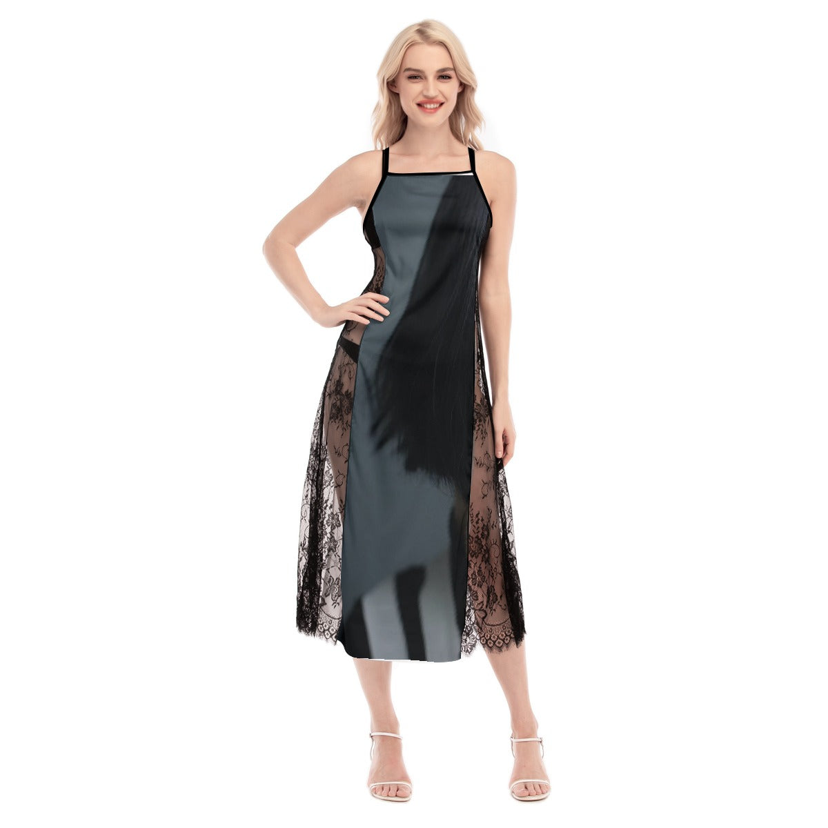 All-Over Print Women's Lace Cami Cross Back Dress