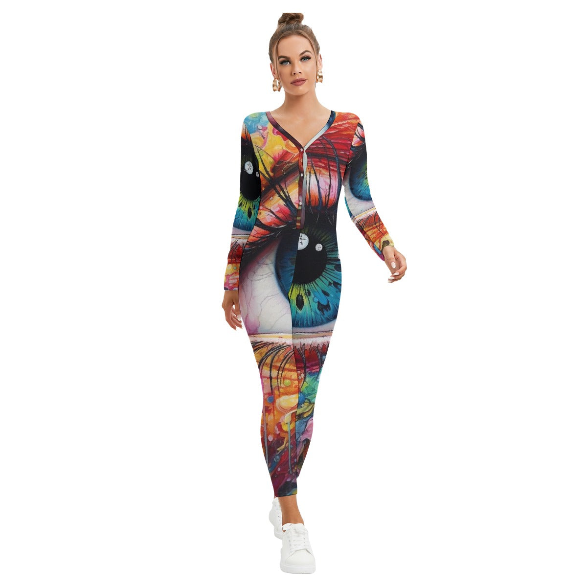 All-Over Print Women's Plunging Neck Jumpsuit