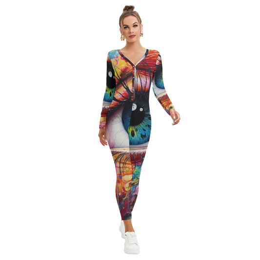 All-Over Print Women's Plunging Neck Jumpsuit