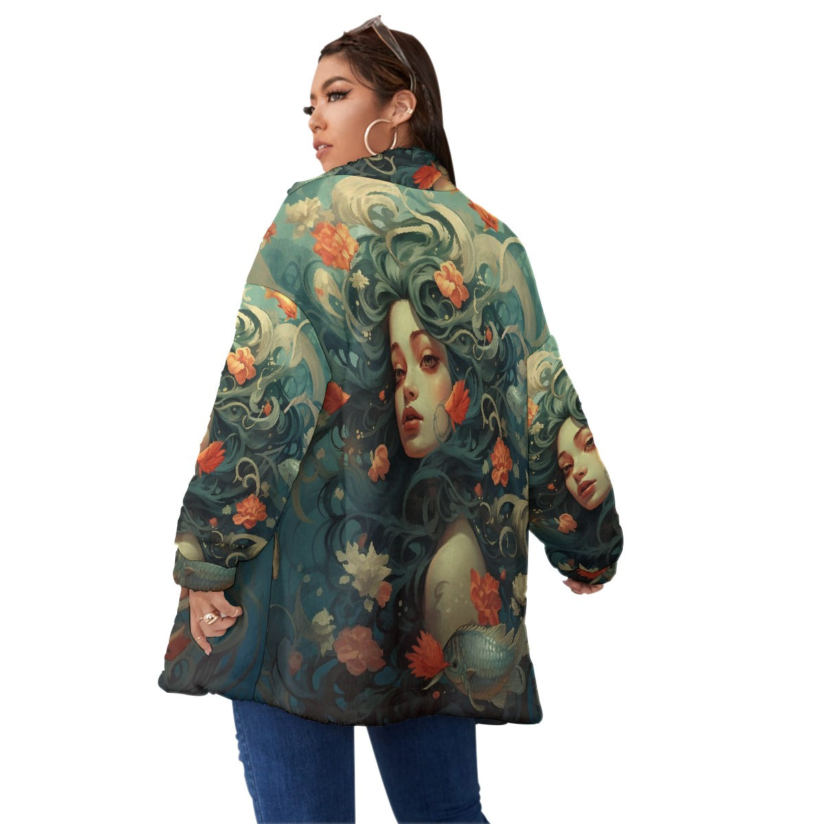 All-Over Print Unisex Borg Fleece Stand-up Collar Coat With Zipper Closure(Plus Size)