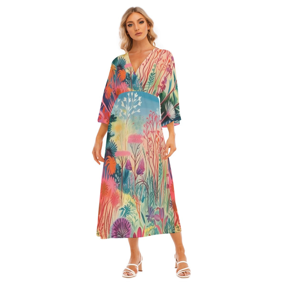 All-Over Print Women's Mid-Sleeve Long Dress