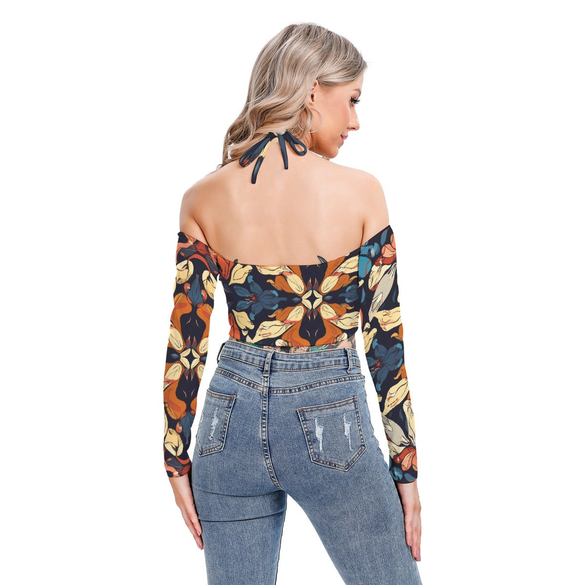 All-Over Print Women's Halter Lace-up Top