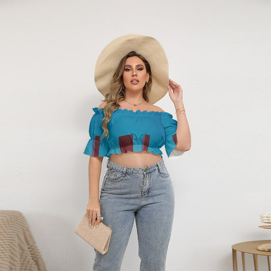 All-Over Print Women's Off-shoulder Cropped Top With Short Puff Sleeve