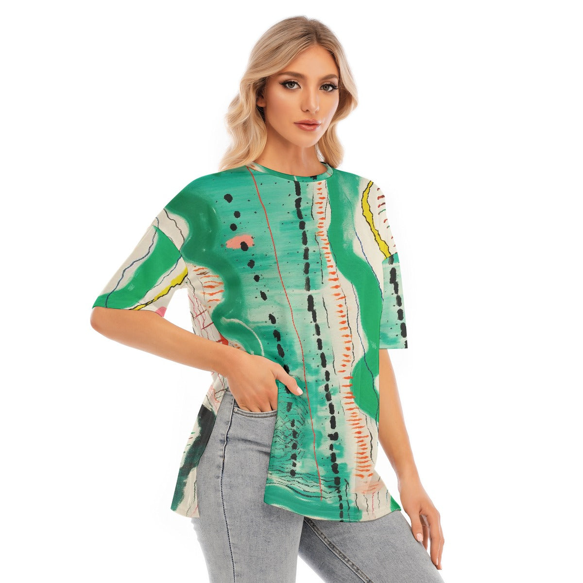 All-Over Print Women's Short Sleeves T-shirt With Hem Split