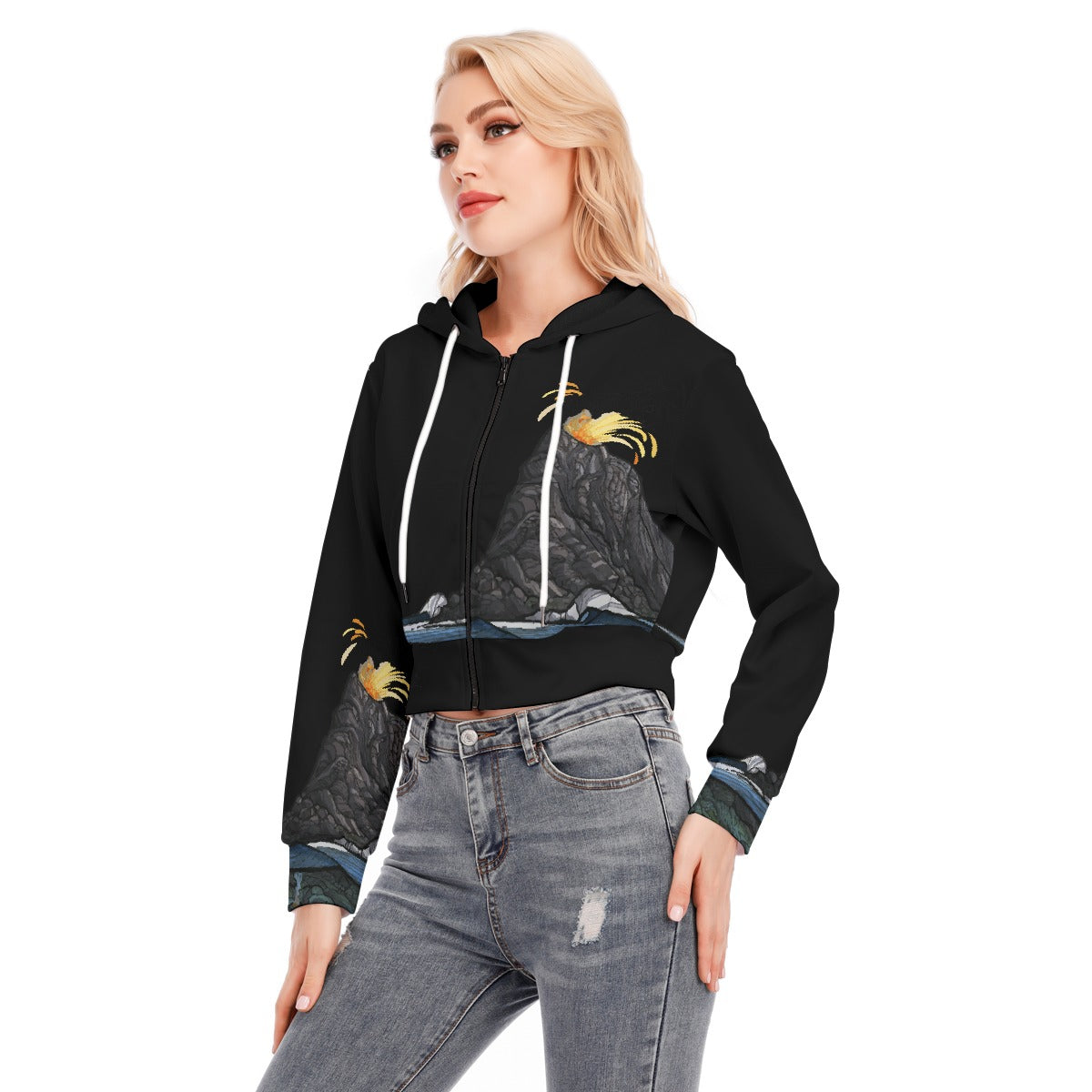 All-Over Print Women's Crop Top Hoodie With Zipper Closure
