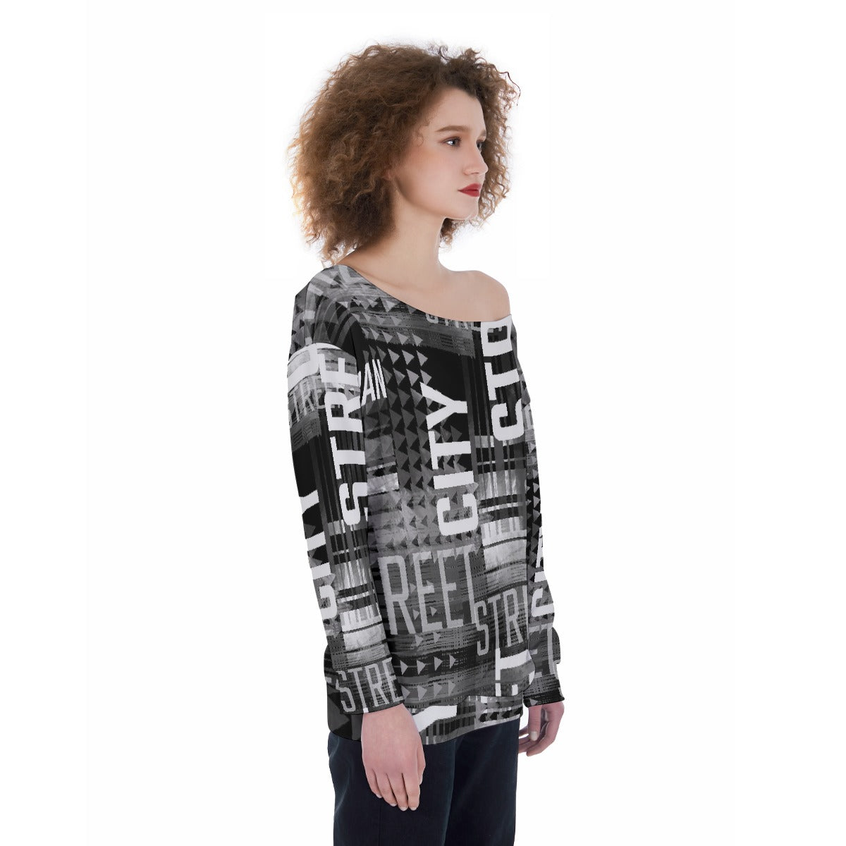 All-Over Print Oversized Women's Off-Shoulder Sweatshirt